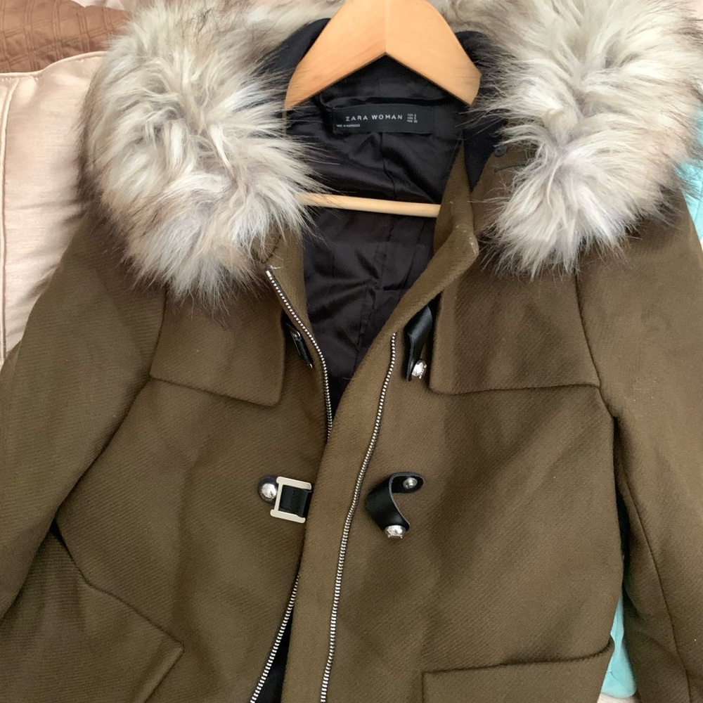 Zara Wool Fur Hooded Jacket - Picture 2 of 14